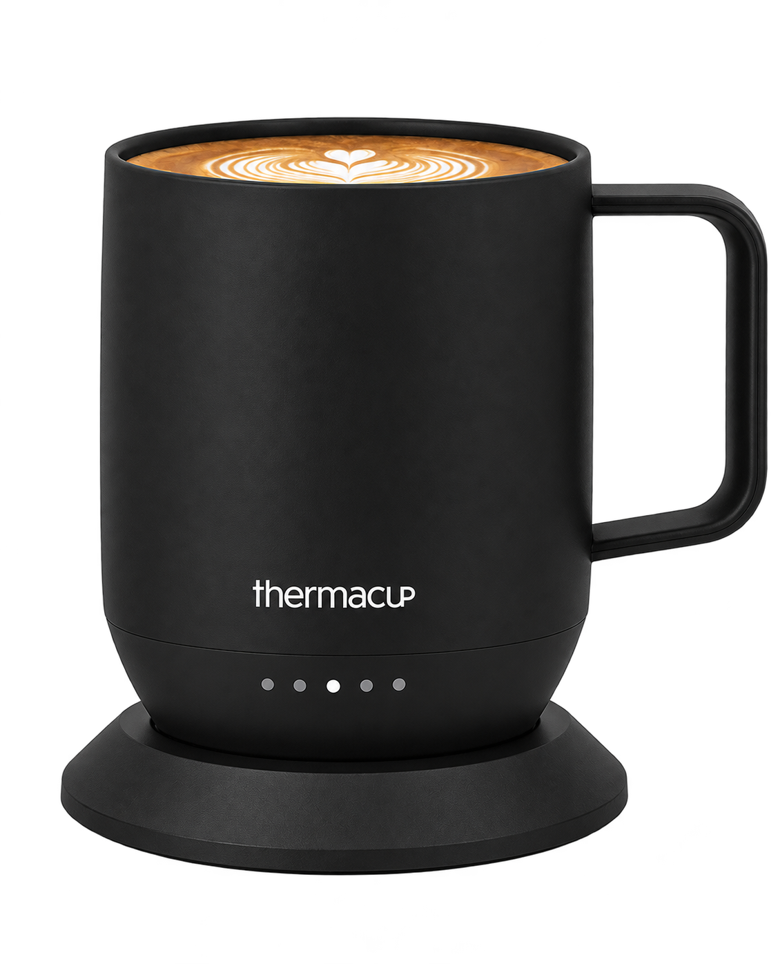 Thermacup’s matte black finish and five LED indicators