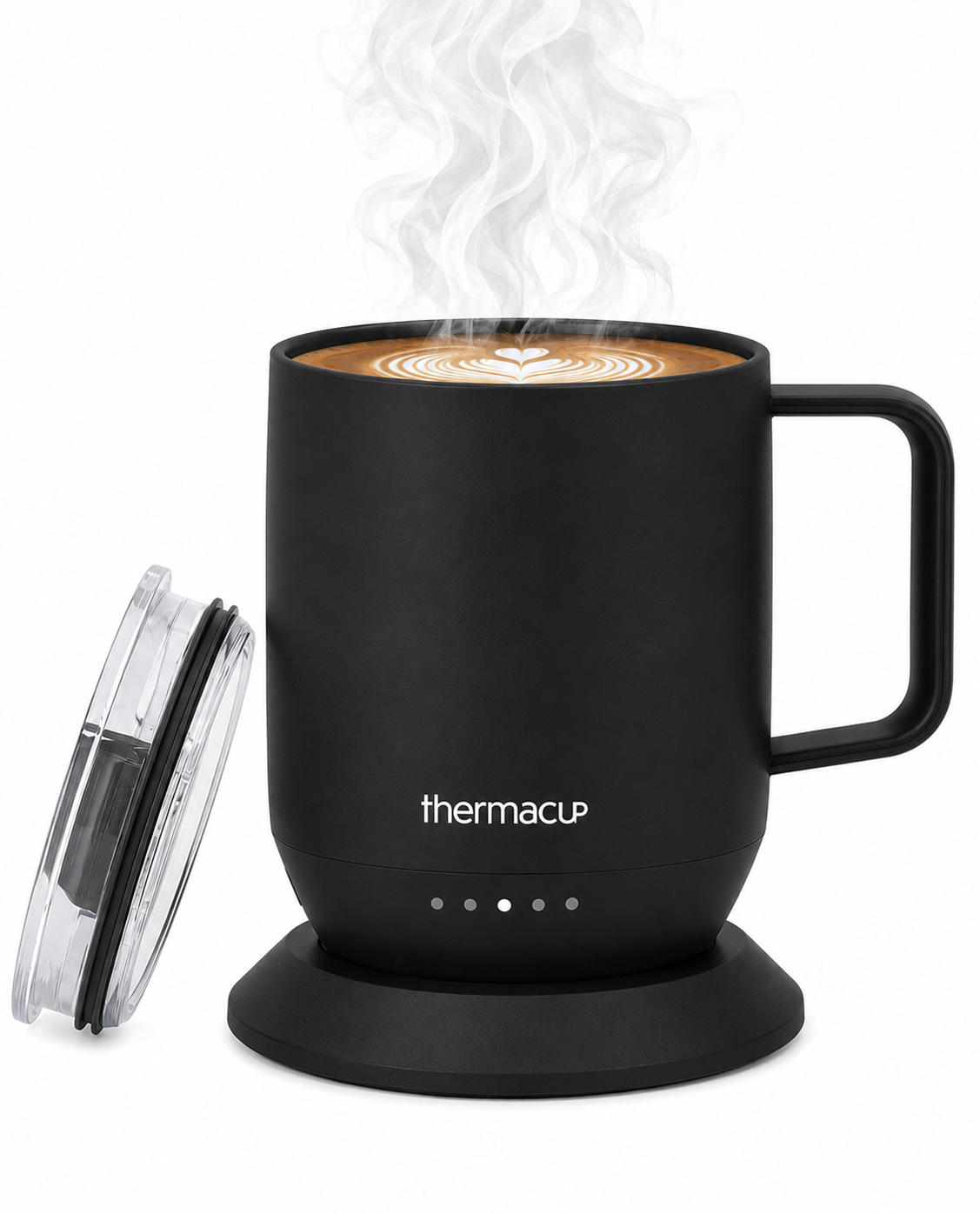 THERMACUP Premium Heated Coffee Mug with 5 Temperature Settings, Industry-Leading Smart Electric Cup, Up to 8-Hour Battery, 12oz with Lid (14oz Total Capacity)